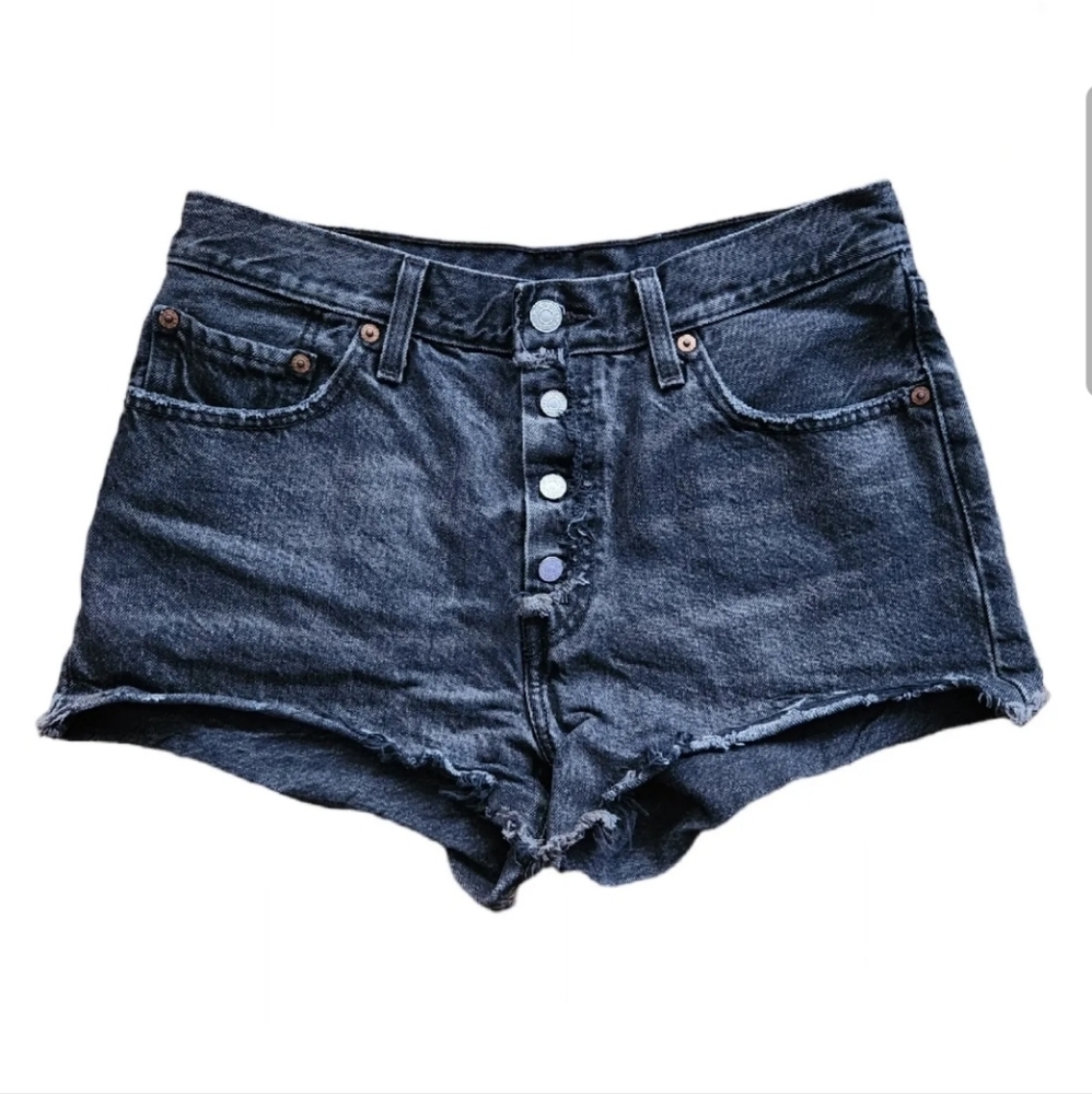 Levi's 501 Women's 28 Black Cutt Off Shorts Red Tab Button Fly Denim